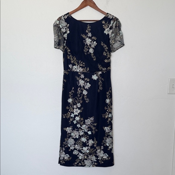 JS Collections Esmerelda Midi Cocktail Dress Navy Embroidered Fits Like Sz 6 NWT - Picture 3 of 6
